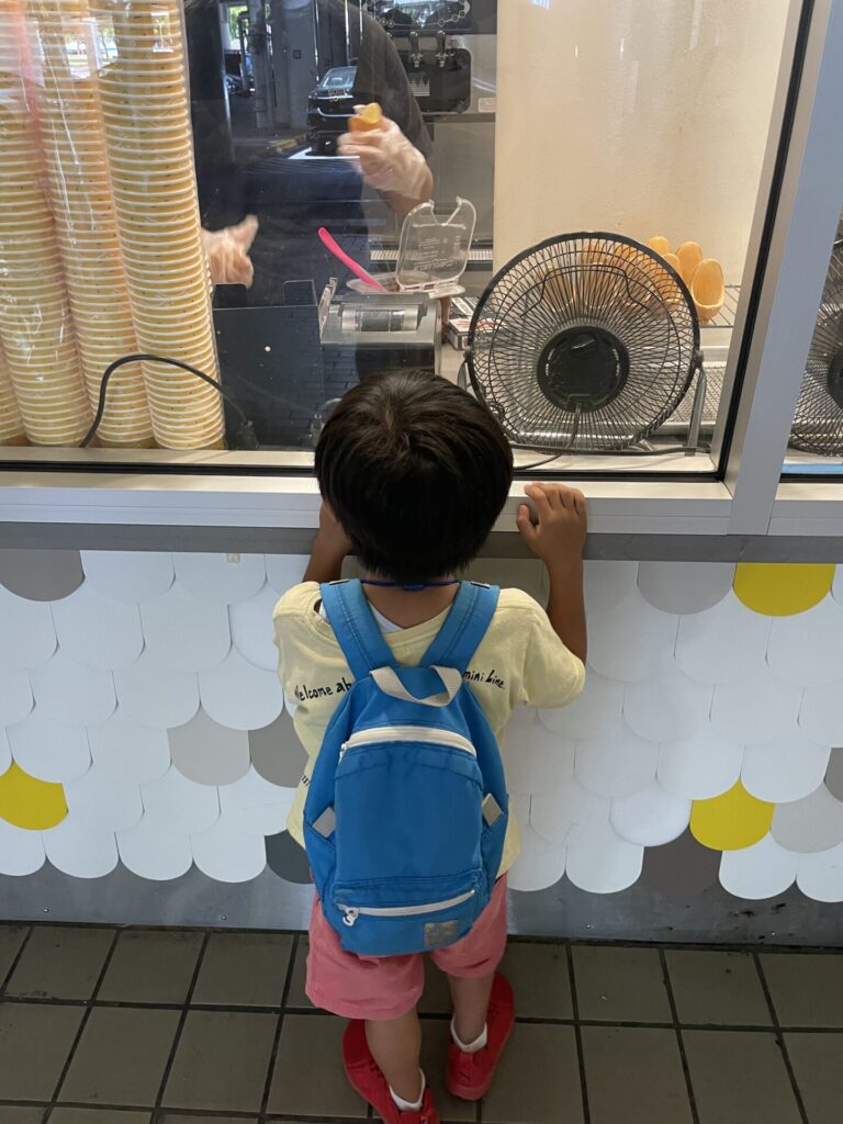 SOMISOMIで作るアイスを眺める子供
